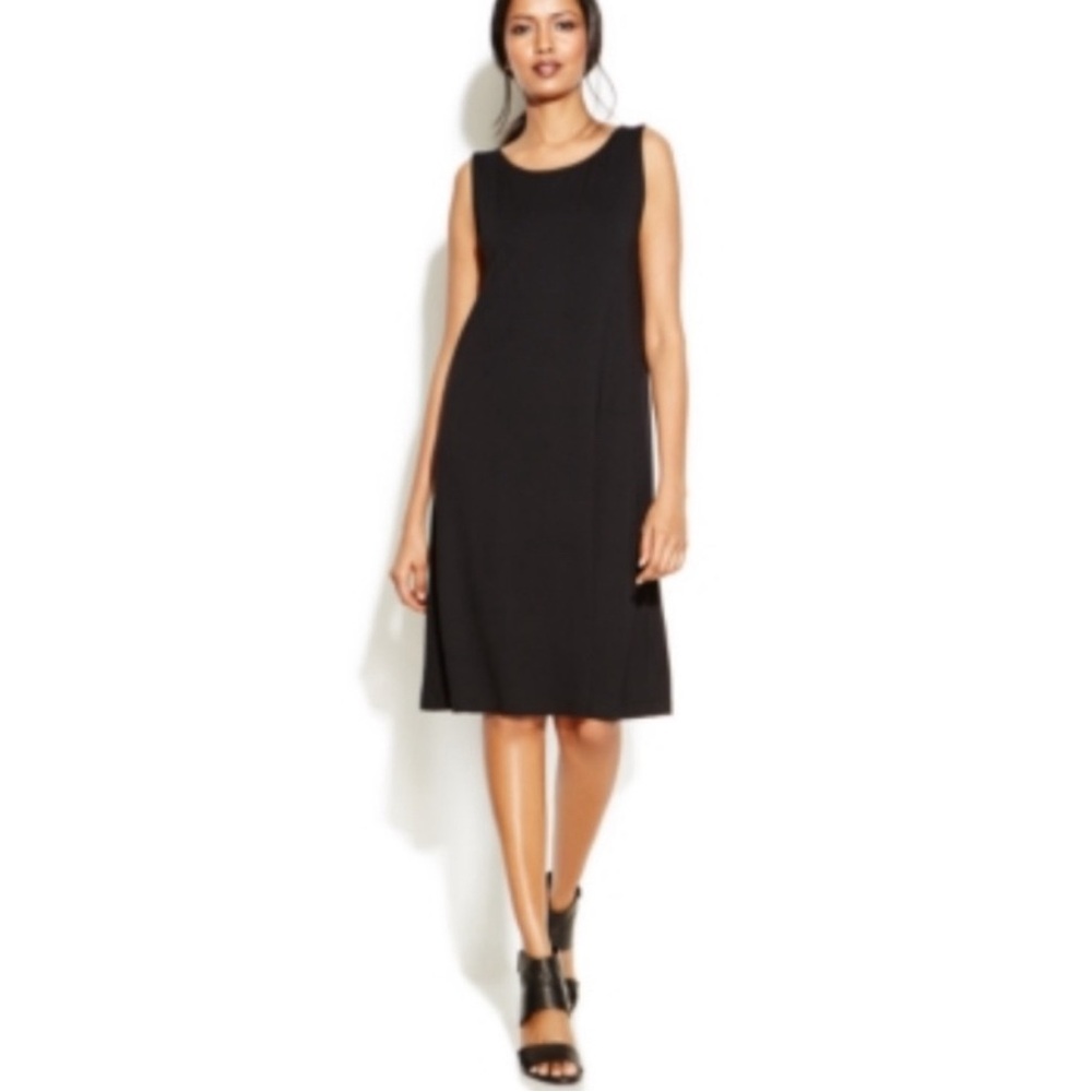 NWT! Eileen Fisher Black Ballet Neck Shift Dress Size Large Black - Picture 9 of 9